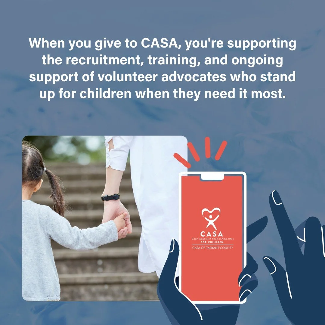 Every child deserves someone in their corner. 💙

For children experiencing foster care, having a consistent, caring advocate can make all the difference. At CASA of Tarrant County, we work to ensure that every child's voice is heard and their best i
