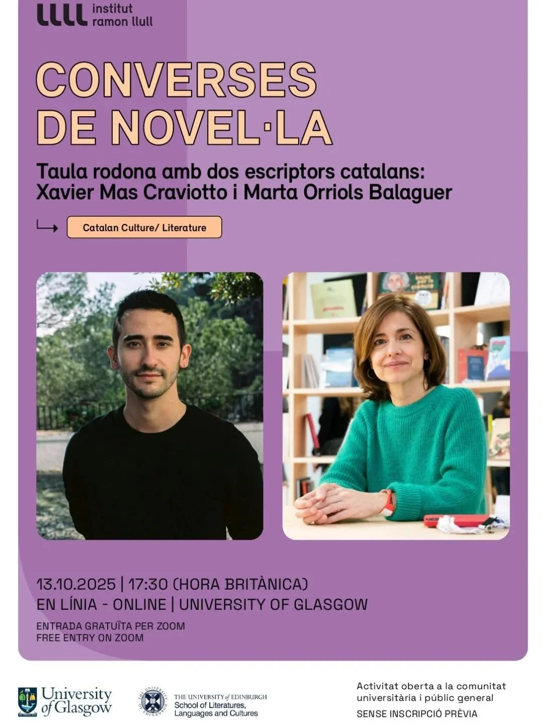 M&eacute;s activitats culturals aquest octubre! 

📚 La Universitat de Glasgow organitza a una taula rodona en l&iacute;nia sobre literatura catalana per celebrar la Setmana Mundial de la Novel&middot;la de la UNESCO.

✍️ Amb la participaci&oacute; d