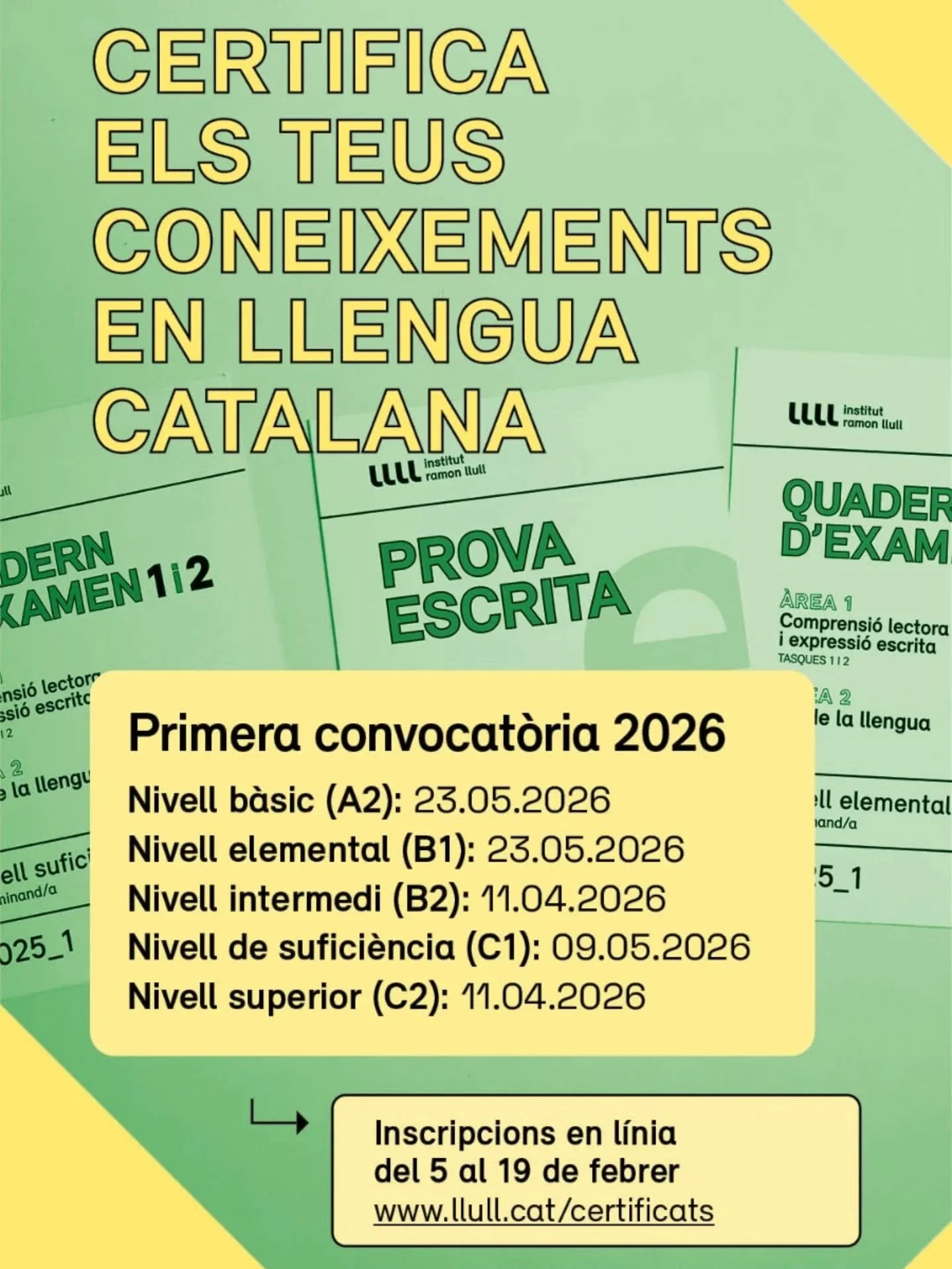 🧑🏽&zwj;🎓 Si esteu interessats en els ex&agrave;mens de certificaci&oacute; de catal&agrave; de l'Institut Ramon Llull @irllull, sapigueu que es podran fer a Glasgow aquest 2026. 

💯 Podeu obtenir certificats dels nivells A2, B1, B2, C1 i C2.

⚠️E