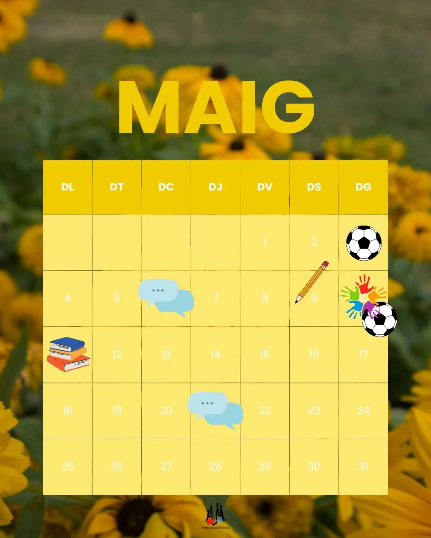Ja arriba el Maig! 🌻

⚽ 03/05 i 10/05 els Culers veuran el Bar&ccedil;a. DM per a saber on hem quedat! 

💬 06/05 Rac&oacute; catal&agrave; a Glasgow

✏️ 09/05 Catalan for beginners meets Converses en catal&agrave;

🙌 10/05 Catal&agrave; en fam&iac