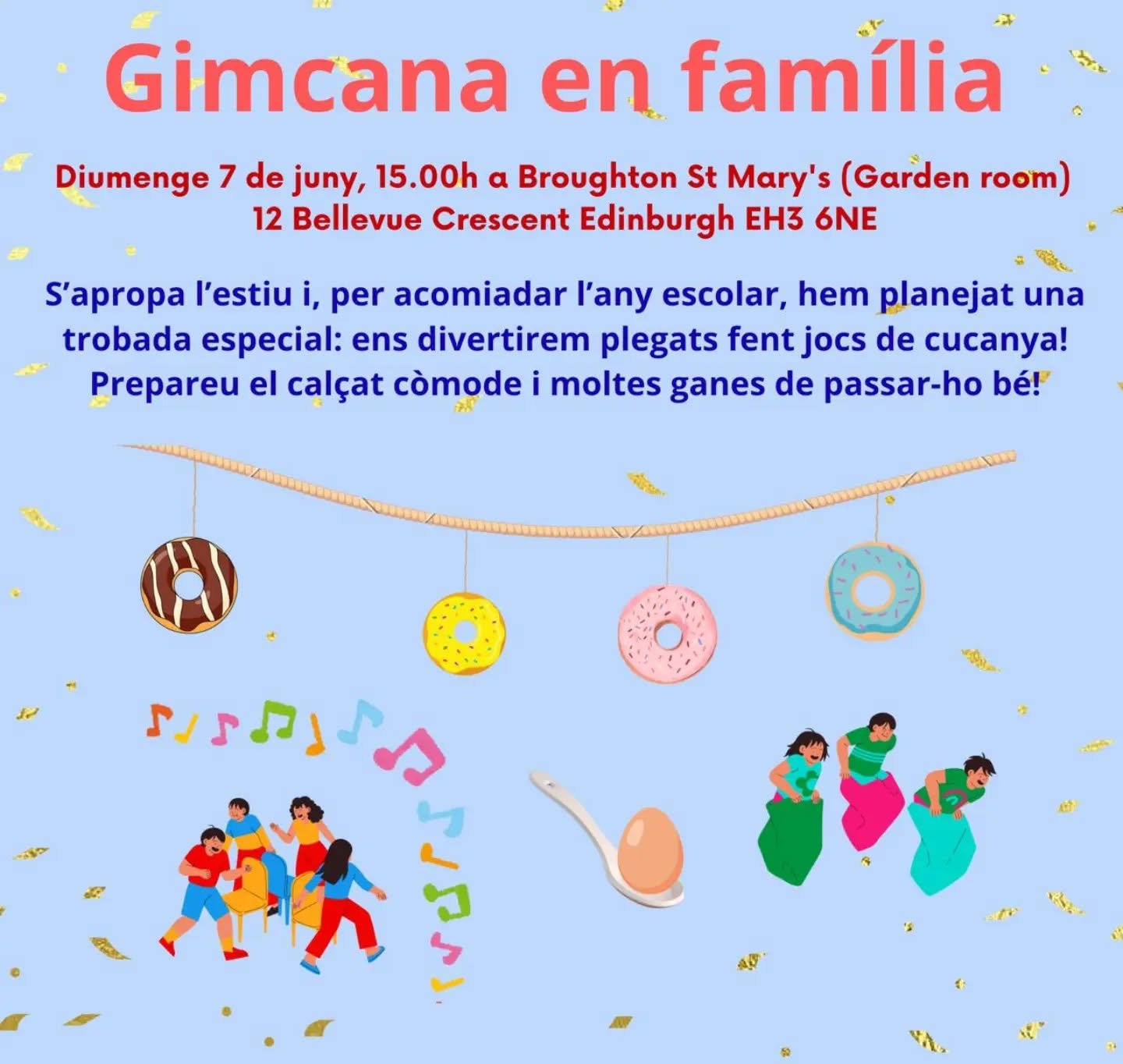 Final de curs de Catal&agrave; en fam&iacute;lia: aquest diumenge a les 15:00h. 🤸🏽🤹🏽☀️

🌳🦋Celebrarem "La Gran Festa del Bosc" on els m&eacute;s menuts seran els Follets Guardians i hauran de treballar de valent per tal de celebrar la 