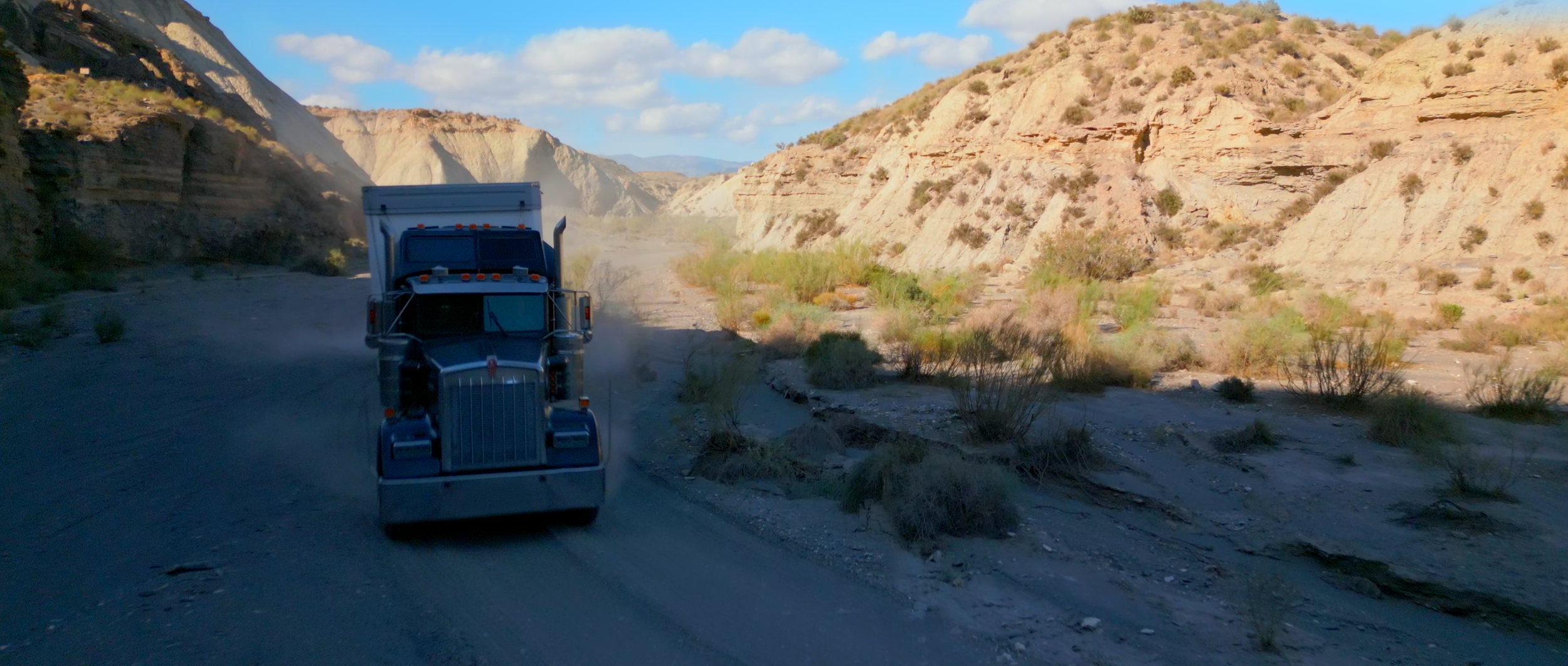 Truck drives towards the camera