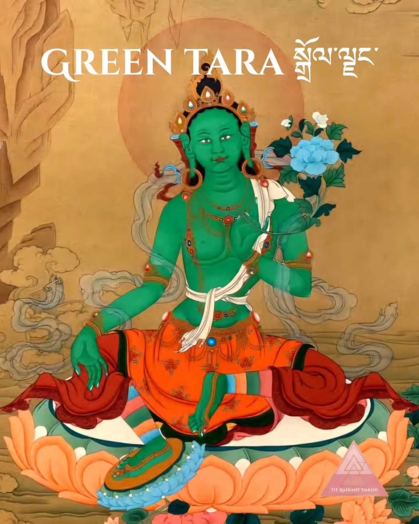 🔥 Meet Śyāmatārā, Green Tara &mdash; the "Mother of All the Buddhas" 🌿

She's the active enlightenment of feminine compassion, drawing us toward the Dharma through her readiness to help all who pray to her. 
She rests in a posture of ease