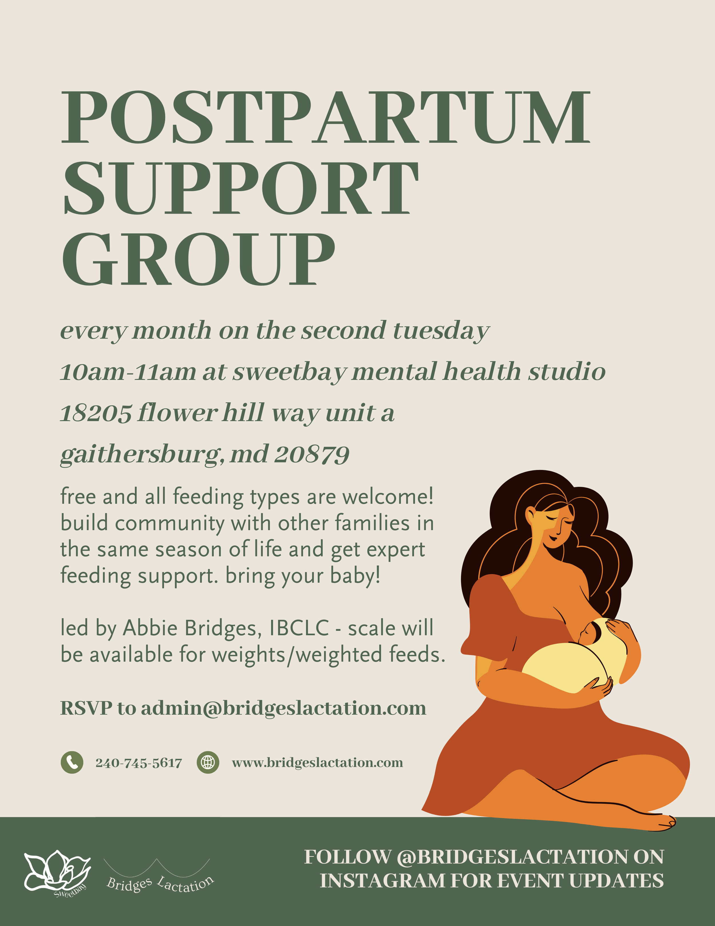 Postpartum Support Group - every month on the 2nd Tuesday 10am-11am at 18205 Flower Hill Way Unit A Gaithersburg MD 20879