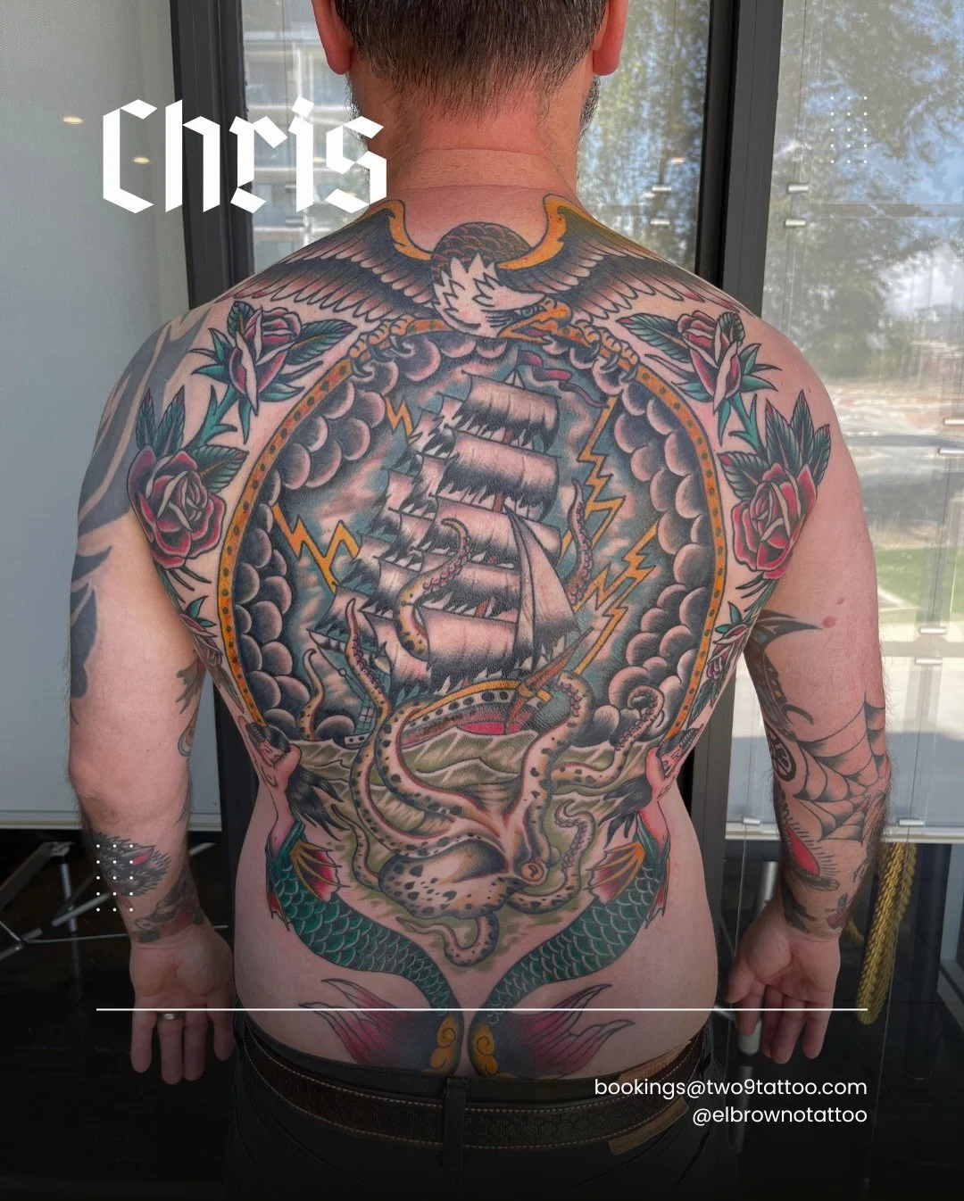 Chris has some time in the next few weeks! DM for all traditional work!! @elbrownotattoo ❤️&zwj;🔥