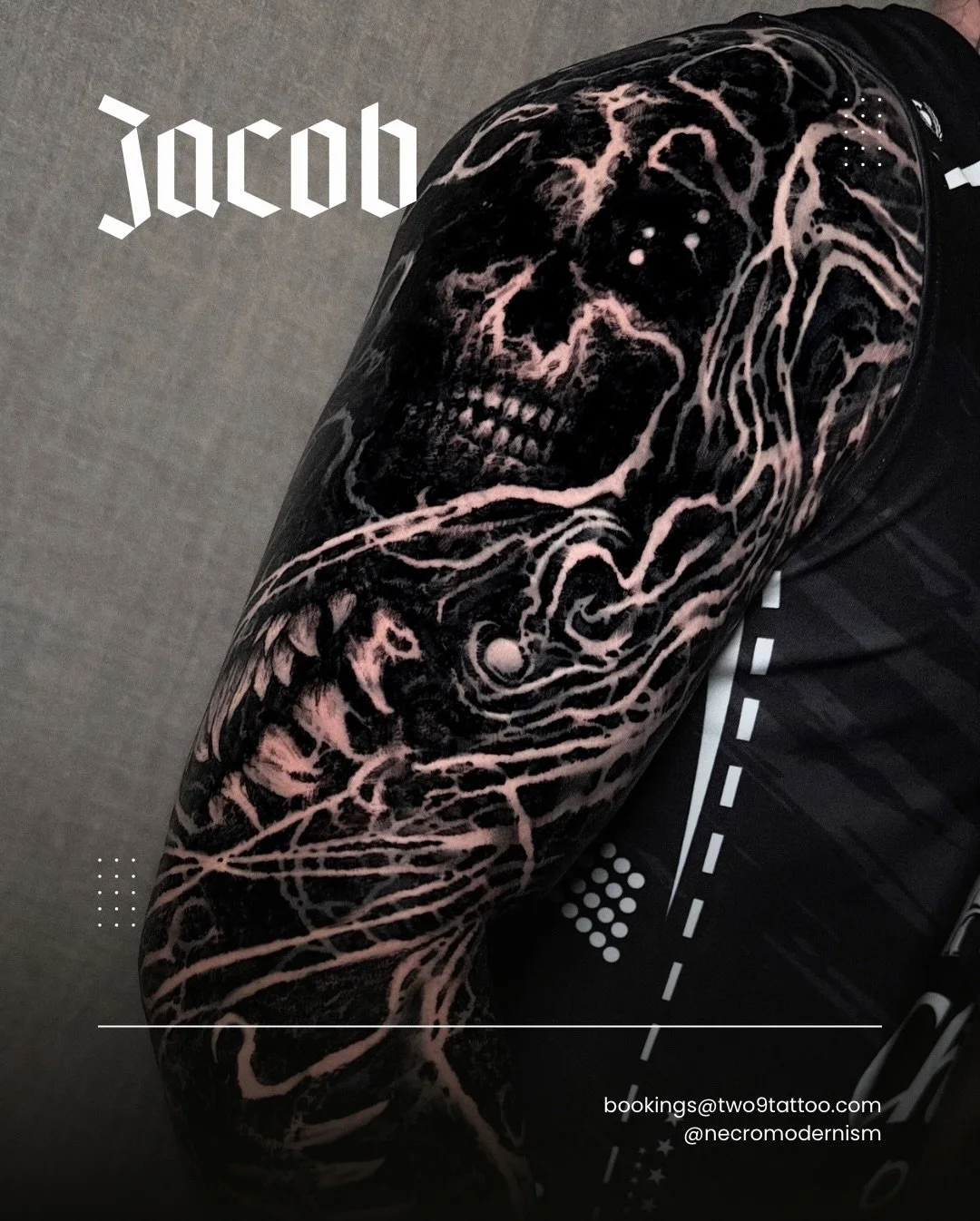 3 days in a row. Covering up a full sleeve of realism tattoos from 10 years ago with @necromodernism 🖤