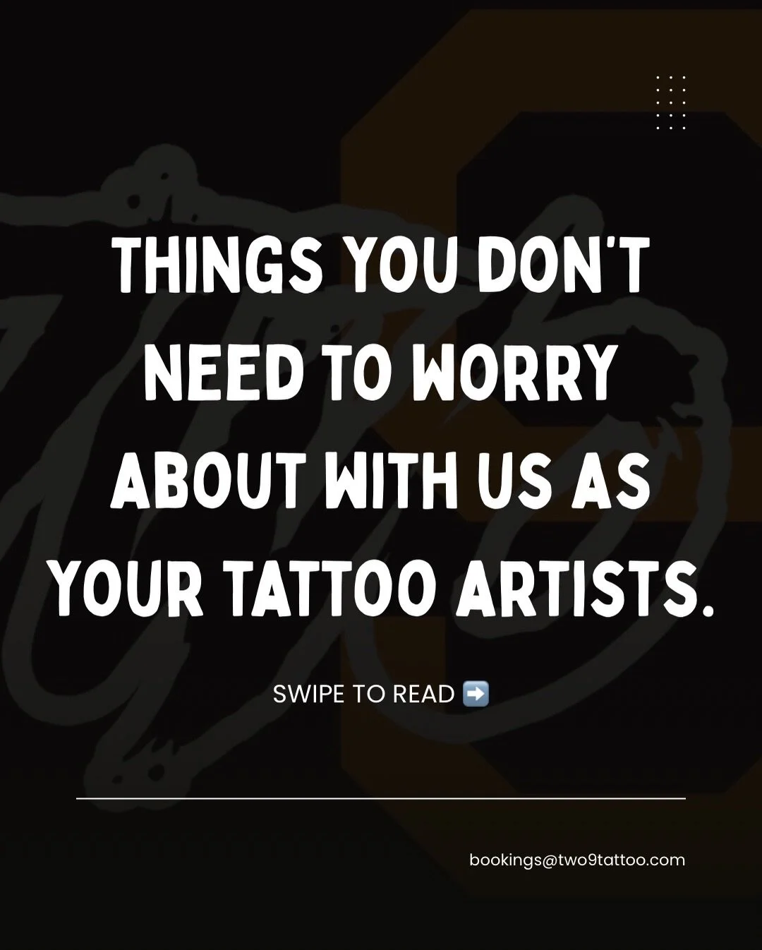 Swipe to see some questions we get from people before booking. Our main priority is always for you to walk away with a tattoo you love 🧡