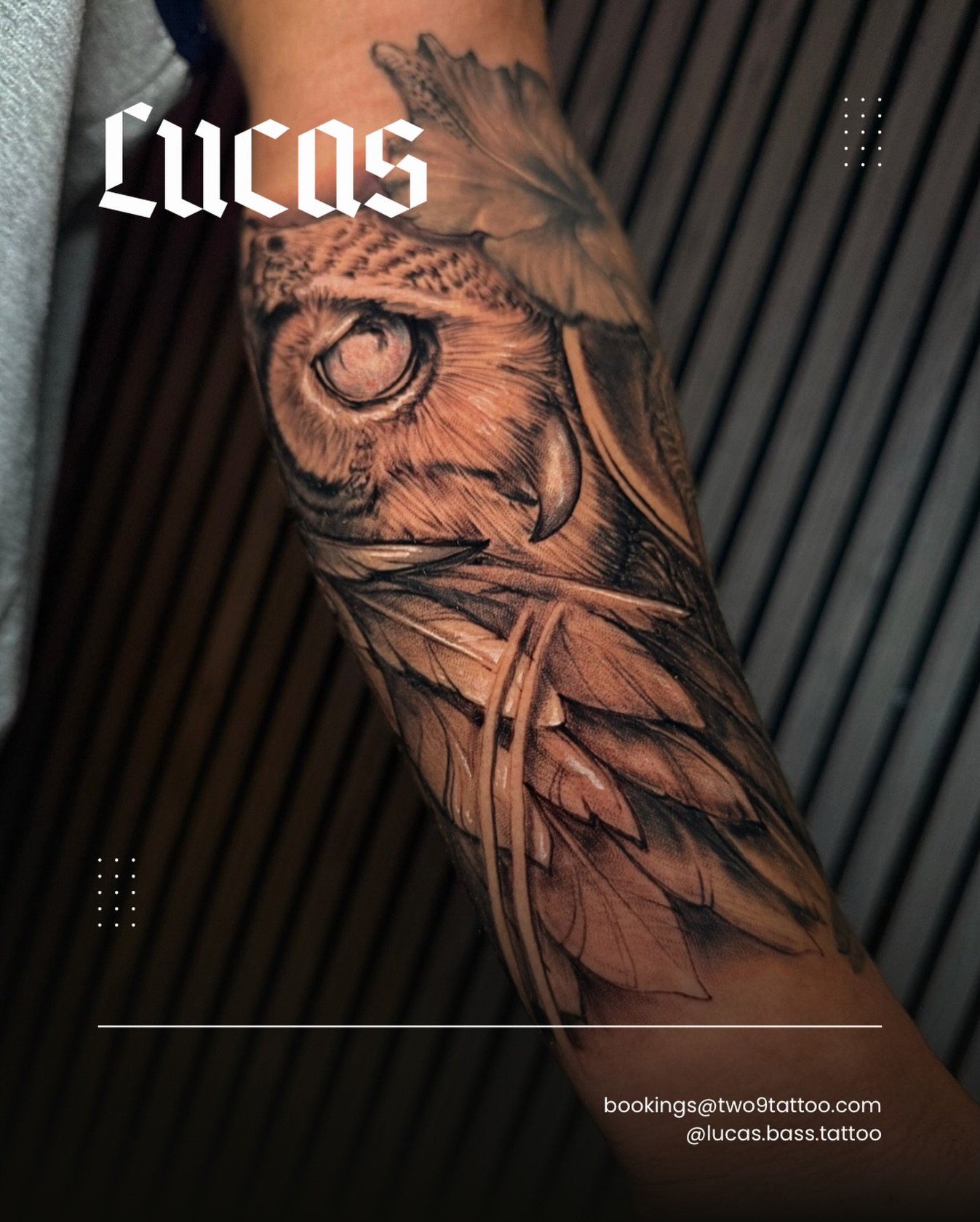 Lucas has been working away on new and exisiting pieces! Bookings can be a quite a wait so please get in touch if you&rsquo;re wanting a particular day or month! 🦉

Done by @lucas.bass.tattoo