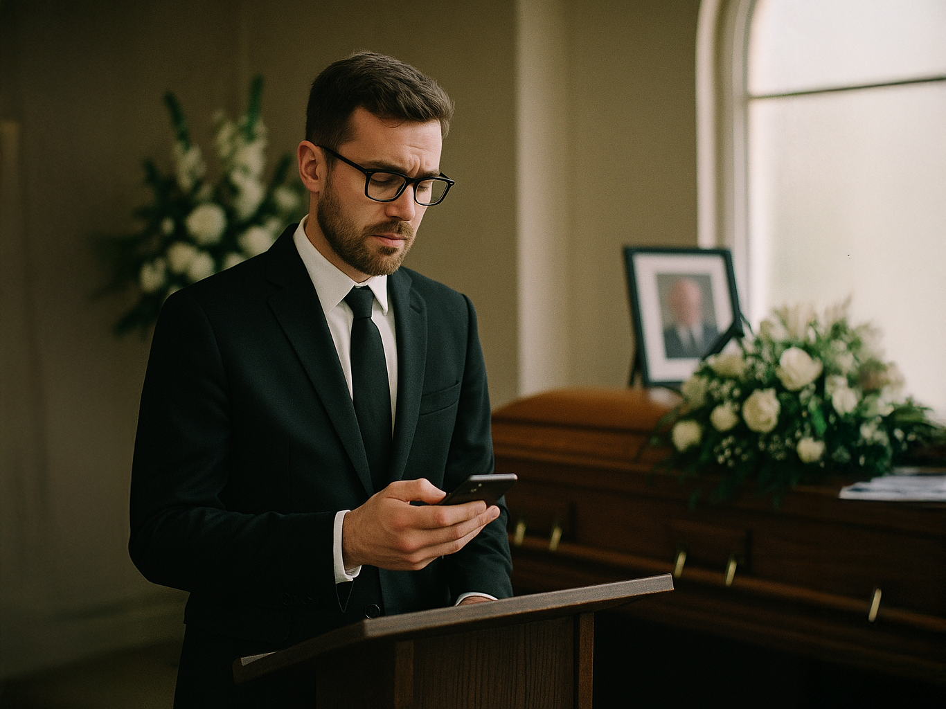 Fantasy Football Manager Clearly Doing Live Draft During Grandfather’s Eulogy