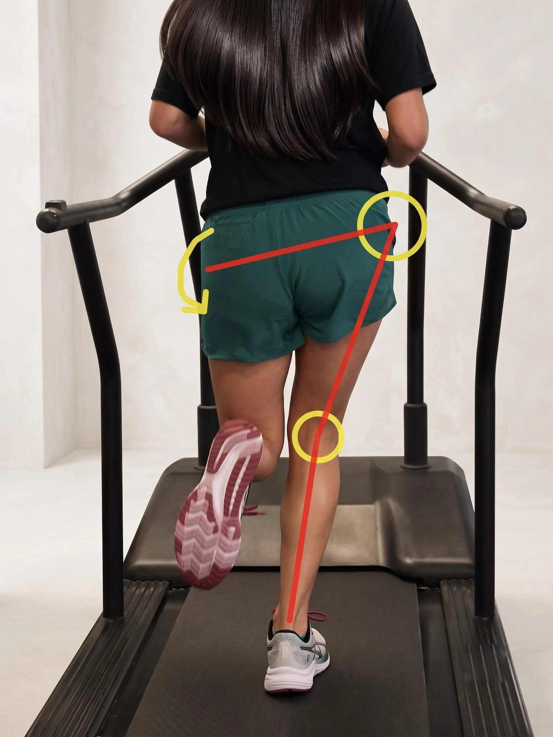 Slow-motion video gait analysis identifying pelvic drop, hip stability, and knee tracking angles at Athletic Joint Physical Therapy in Marietta, GA.