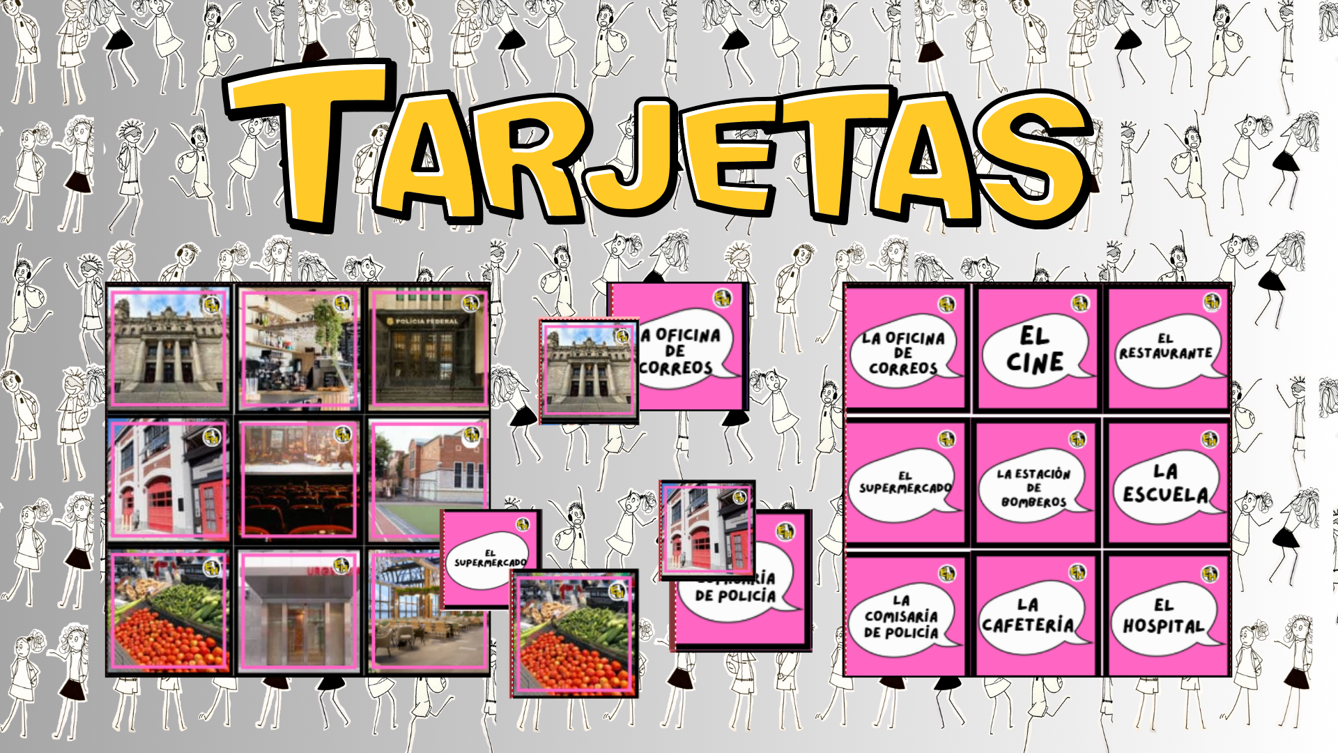 flash cards to learn Spanish for beginners, public places in the city