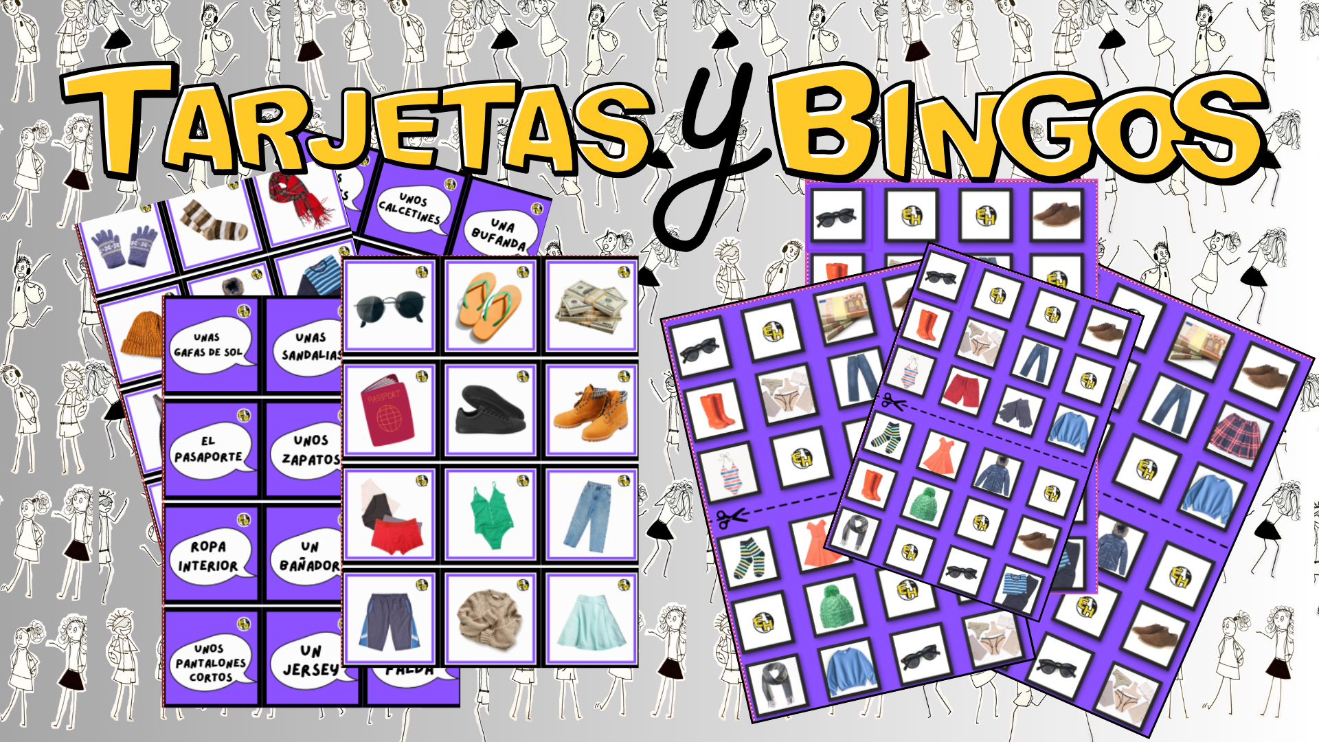flascards and bingos downlable material for clothes