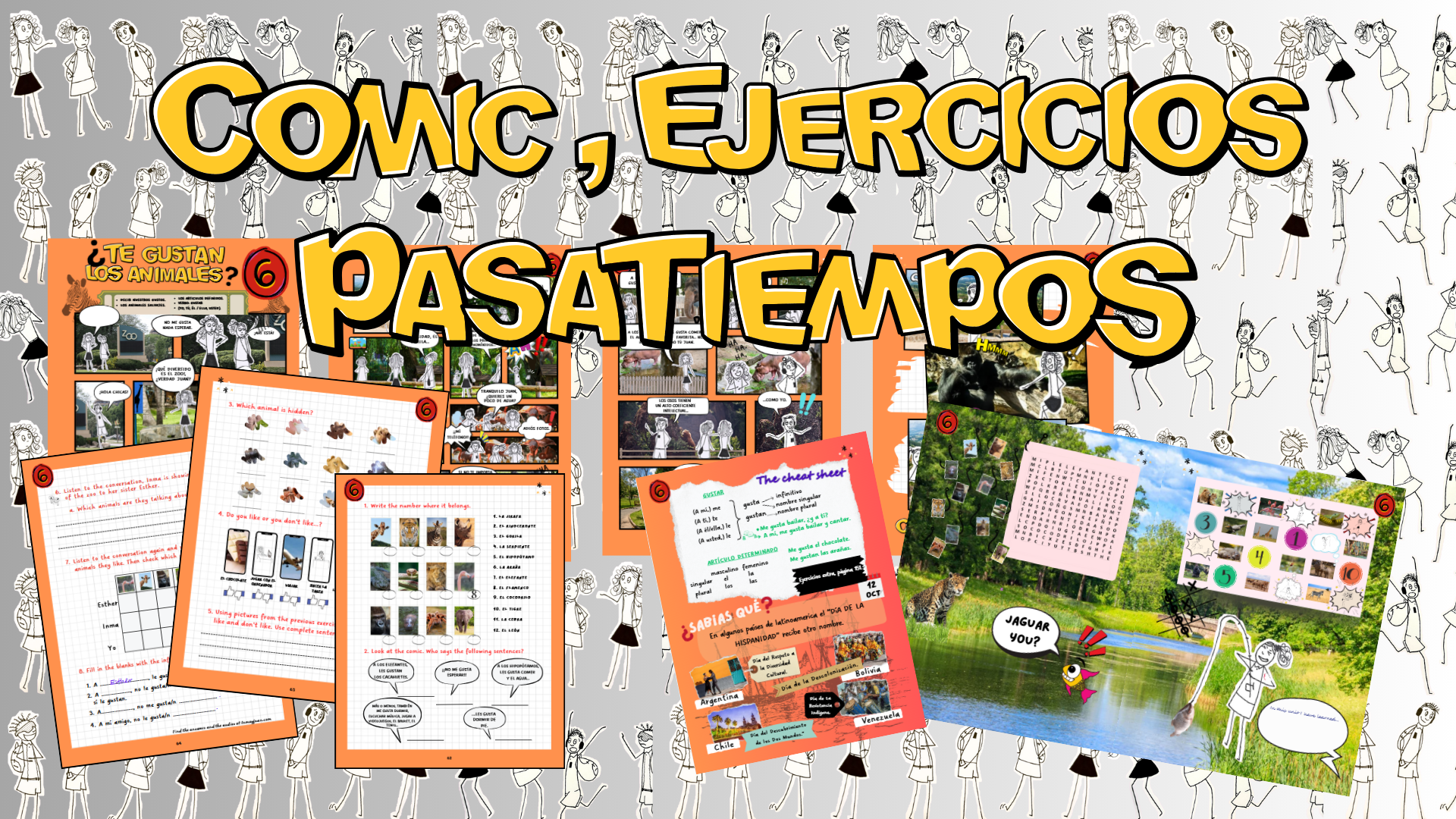 comics and exercises to learn wild animals in Spanish