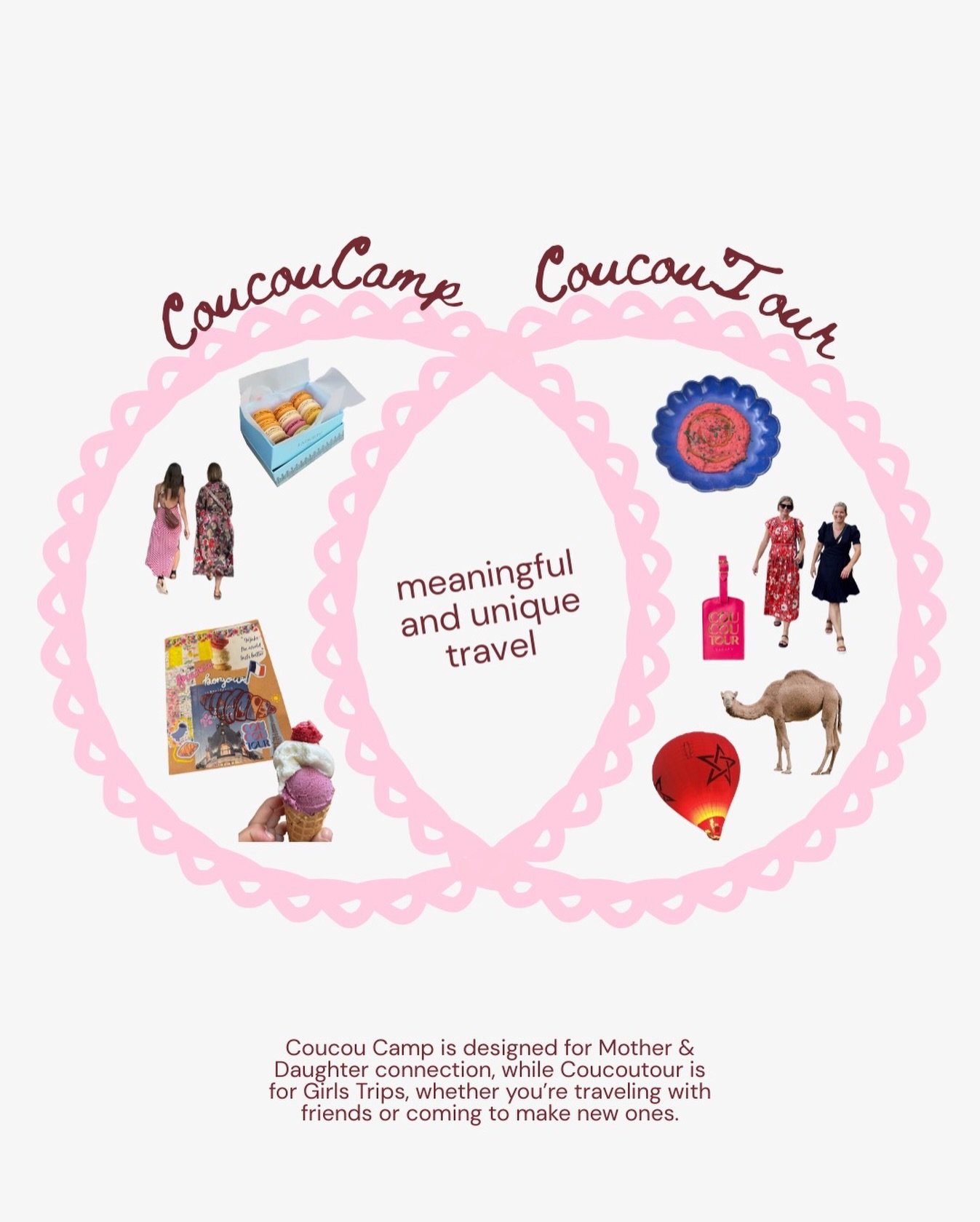 CoucouCamp is designed for Mother &amp; Daughter connection, while CoucouTour is for Girls Trips, whether you&rsquo;re traveling with friends or coming to make new ones.

Both experiences are rooted in meaningful travel that goes beyond the itinerary
