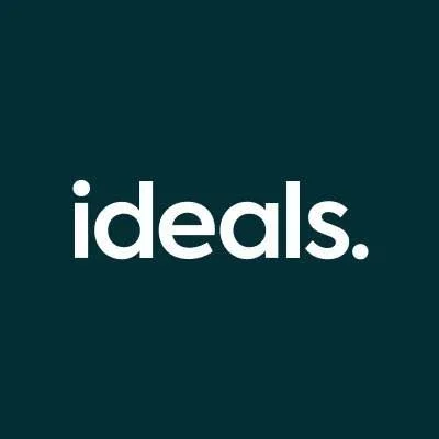 The word 'ideals.' in white lowercase letters on a teal background.