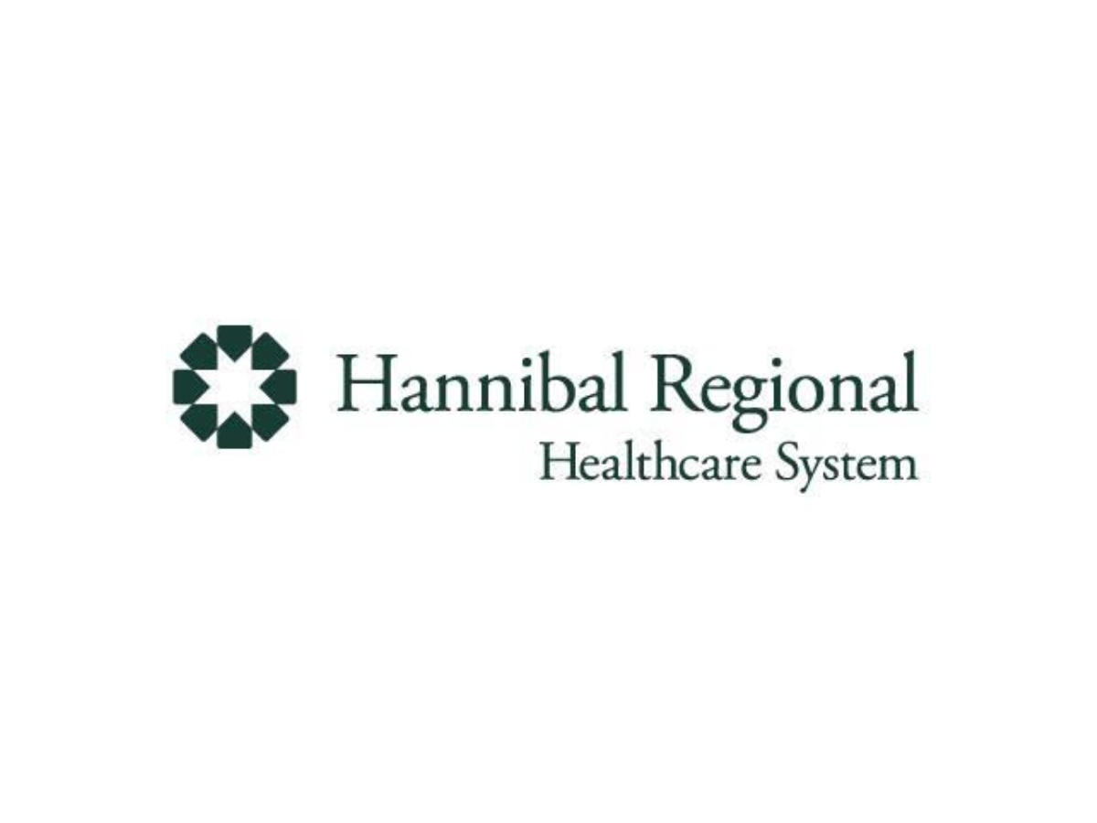 Hannibal Regional Healthcare System logo with a circular geometric symbol and text in dark green.