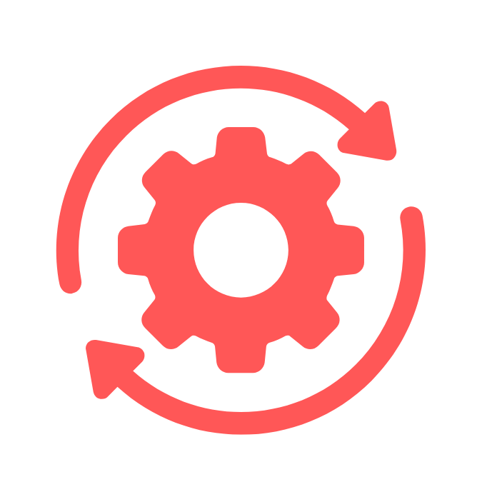 Red icon gear with arrows