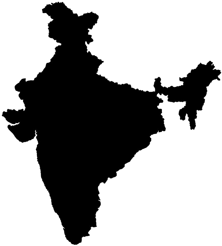 Outline map of India in black with a transparent background.
