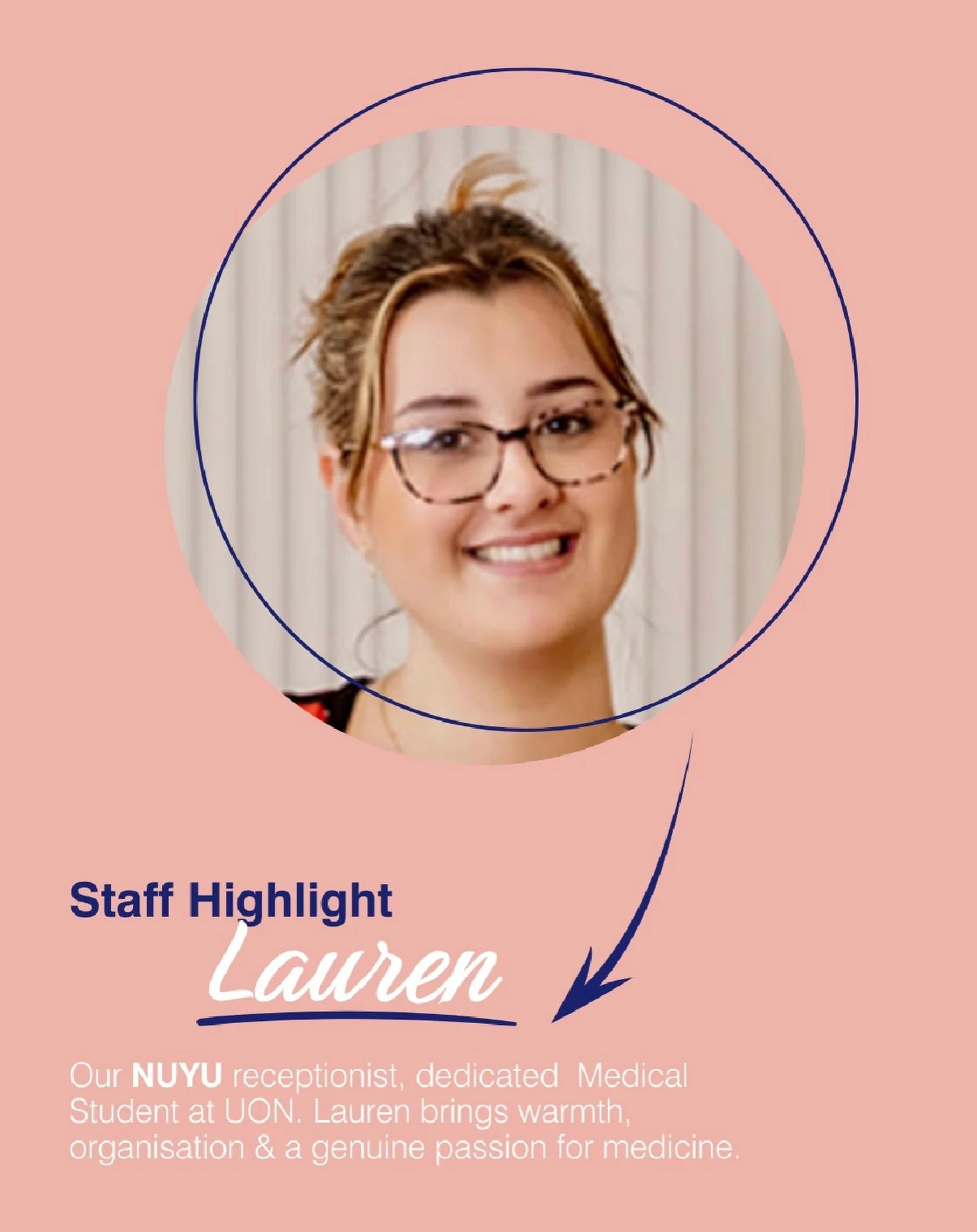 ✨ Meet Lauren ✨

Lauren is often the first friendly face you&rsquo;ll see when walking through the doors at NUYU Newcastle 🤍

As our front desk receptionist across both NUYU and Beechnut Medical Rooms - and a dedicated Medical Student at UON - she b