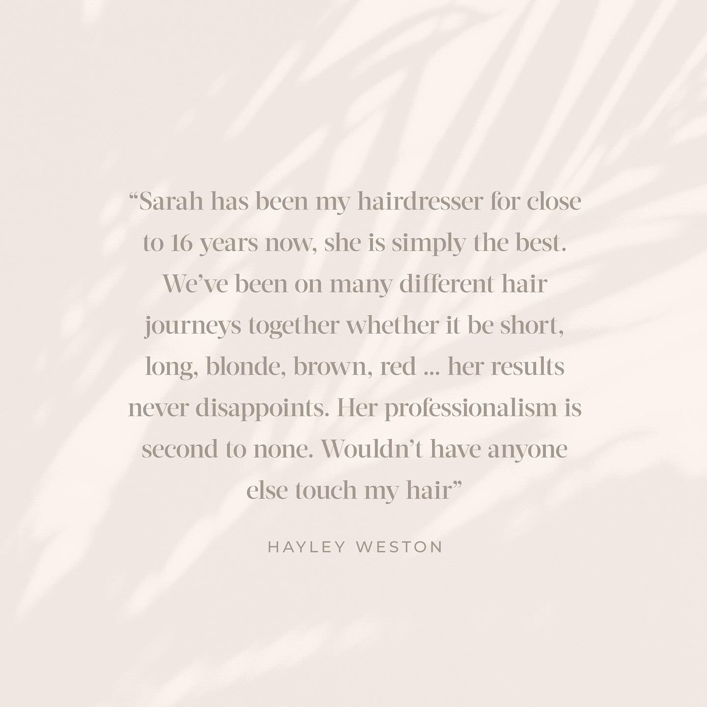 &ldquo;Feeling so grateful for the trust and love from my amazing clients! ✨ There&rsquo;s nothing more rewarding than helping you look and feel your best. 💇&zwj;♀️ Thank you for your kind words and continued support!&rdquo; 

@haylzweston xxxx