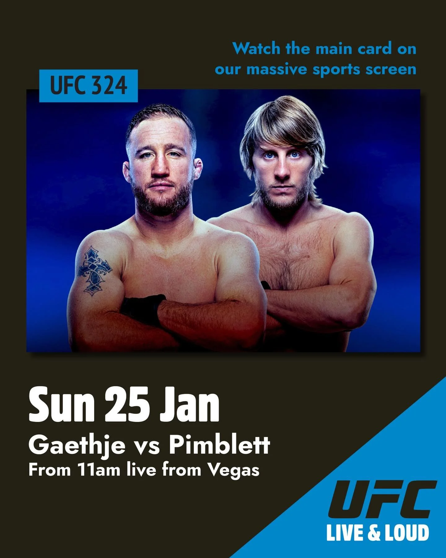 SUNDAY SESSION- UFC LIVE &amp; LOUD 🥊
Every round. Live on our multiple large screen&rsquo;s.

📺 UFC 324: Gaethje vs Pimblett
Live from Vegas.

🍻 $9.50 schooners ALL DAY
On offer: Carlton Draught &bull; VB &bull; Great Northern &bull; Bulmers

🔥 
