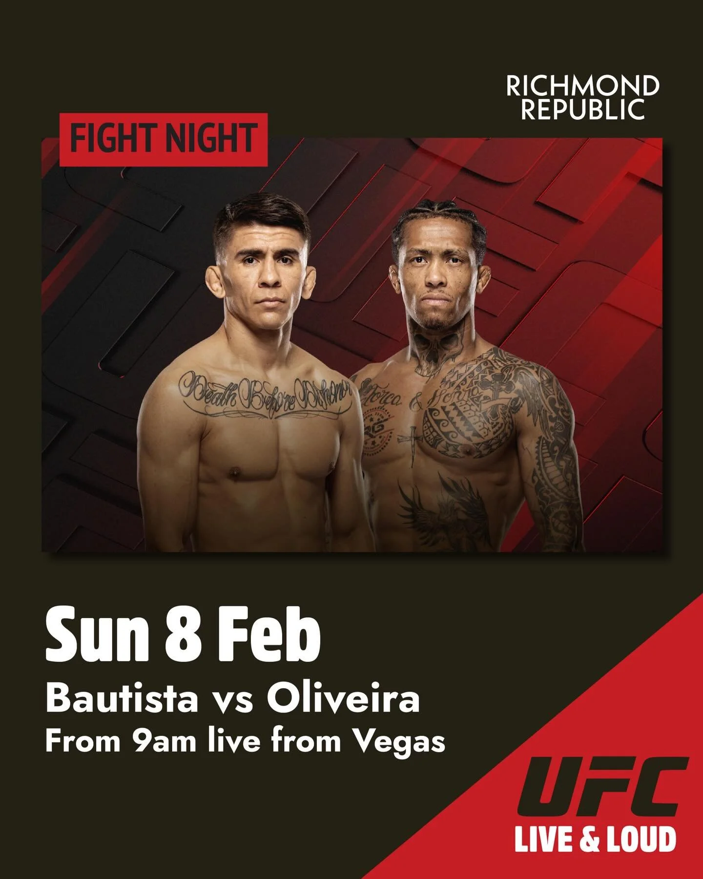UFC SUNDAY &ndash; LIVE &amp; LOUD 🥊🔥

Bautista vs Oliveira
Live from Las Vegas

Doors open 10AM.

🍺 $9.50 schooners all day
Carlton Draught, VB, Great Northern &amp; Bulmers.

🍽️ $22 Sunday Roast | 12PM&ndash;9PM
We rotate through amazing roast 