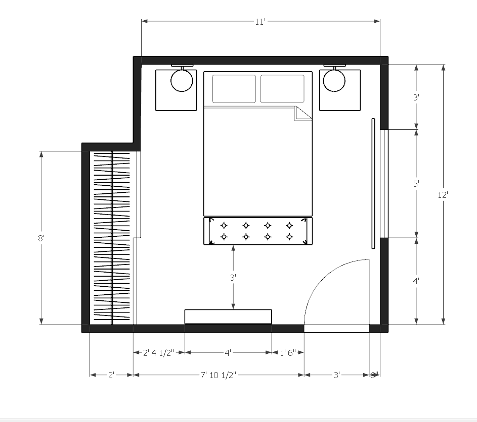 Floor Plan with furniture & dimensions. 