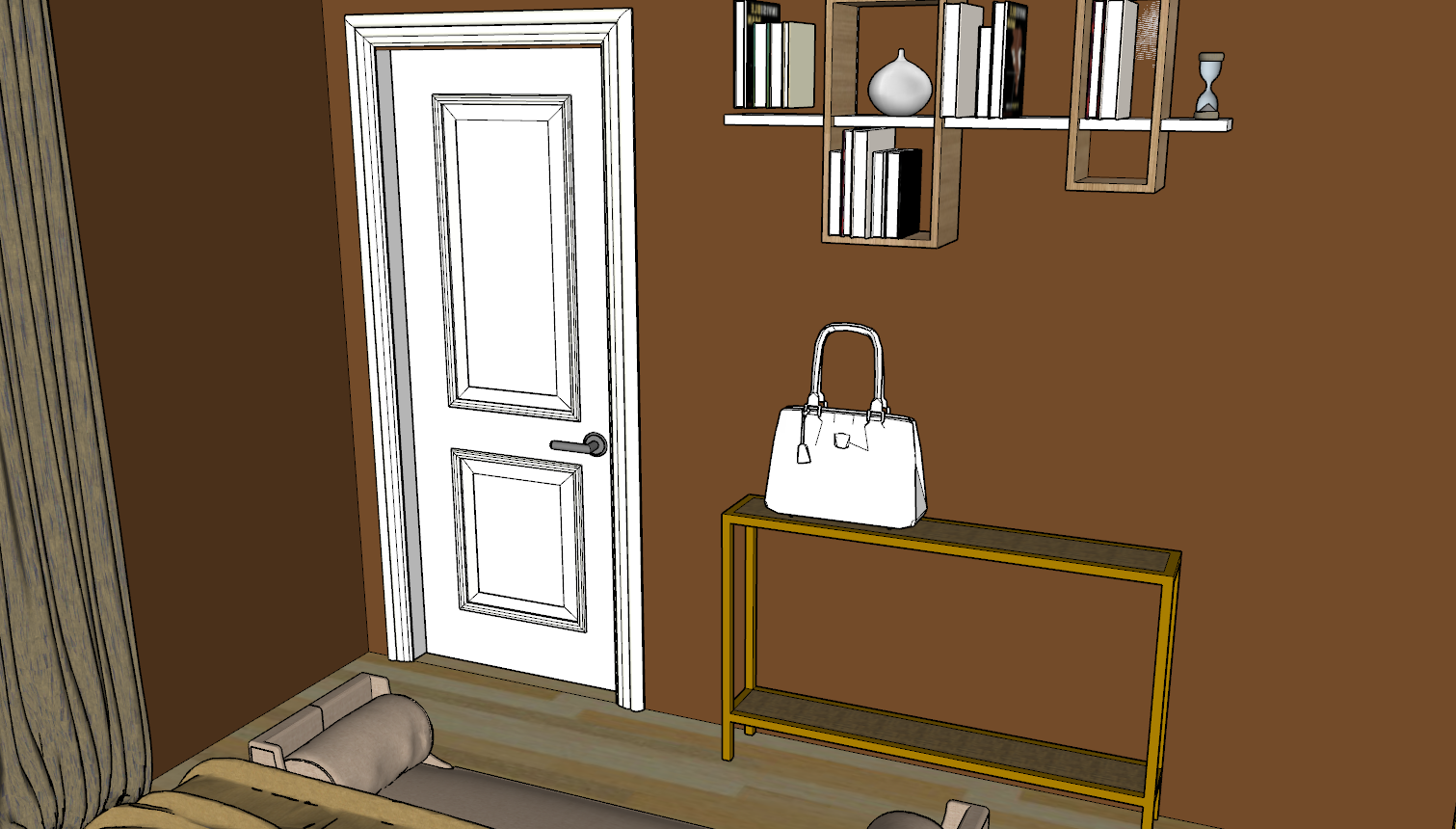 Narrow landing area for books & purses