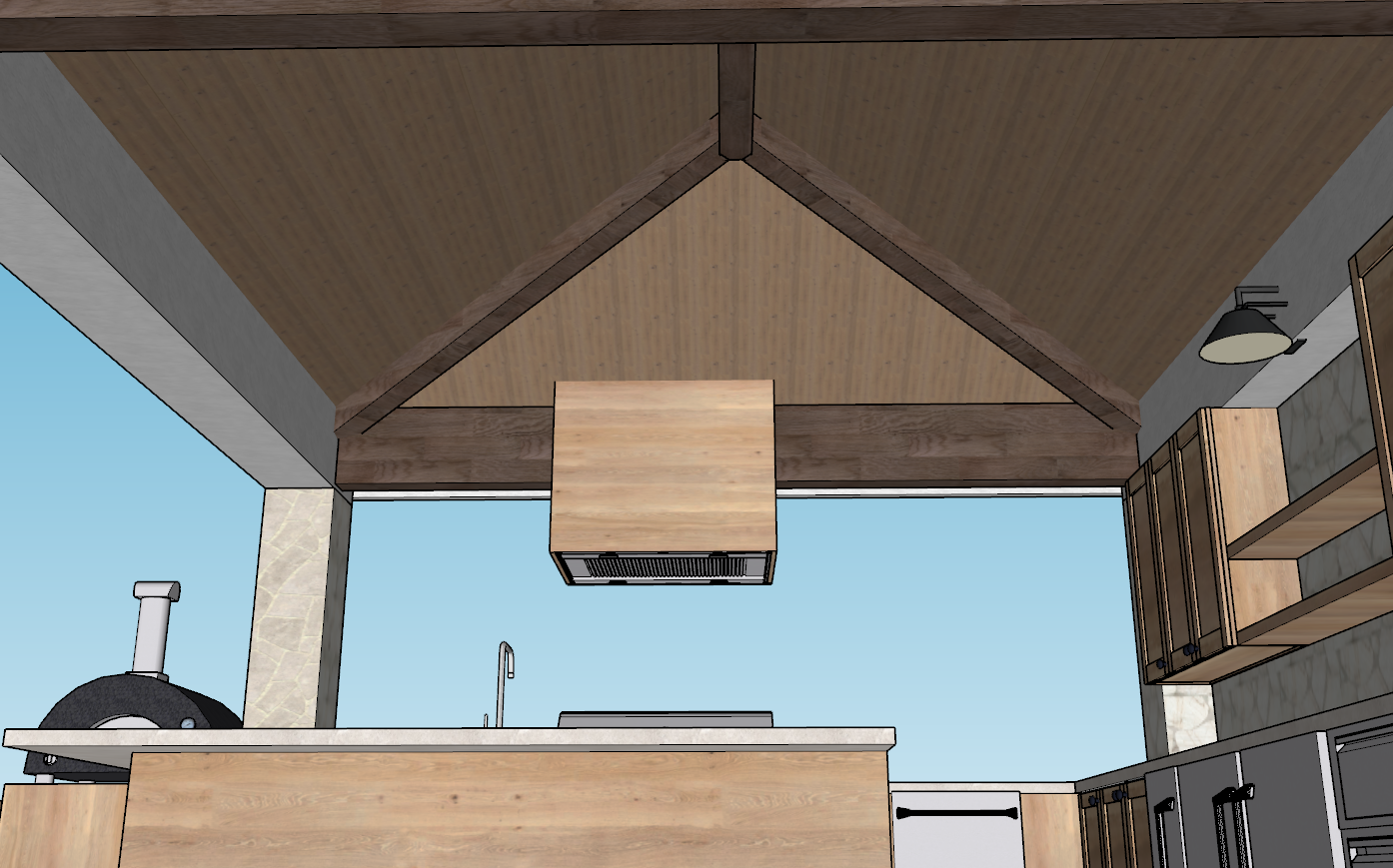Vaulted & Hip Roof with hood over BBQ