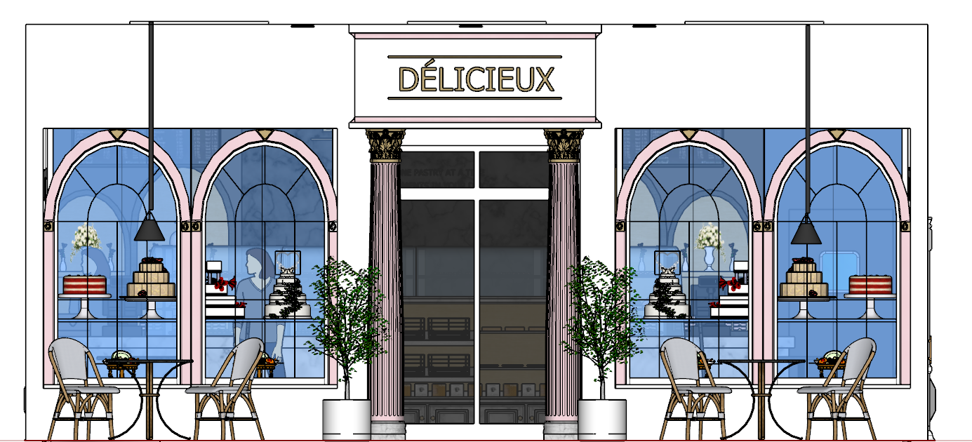Elevation of the front of the store & seating