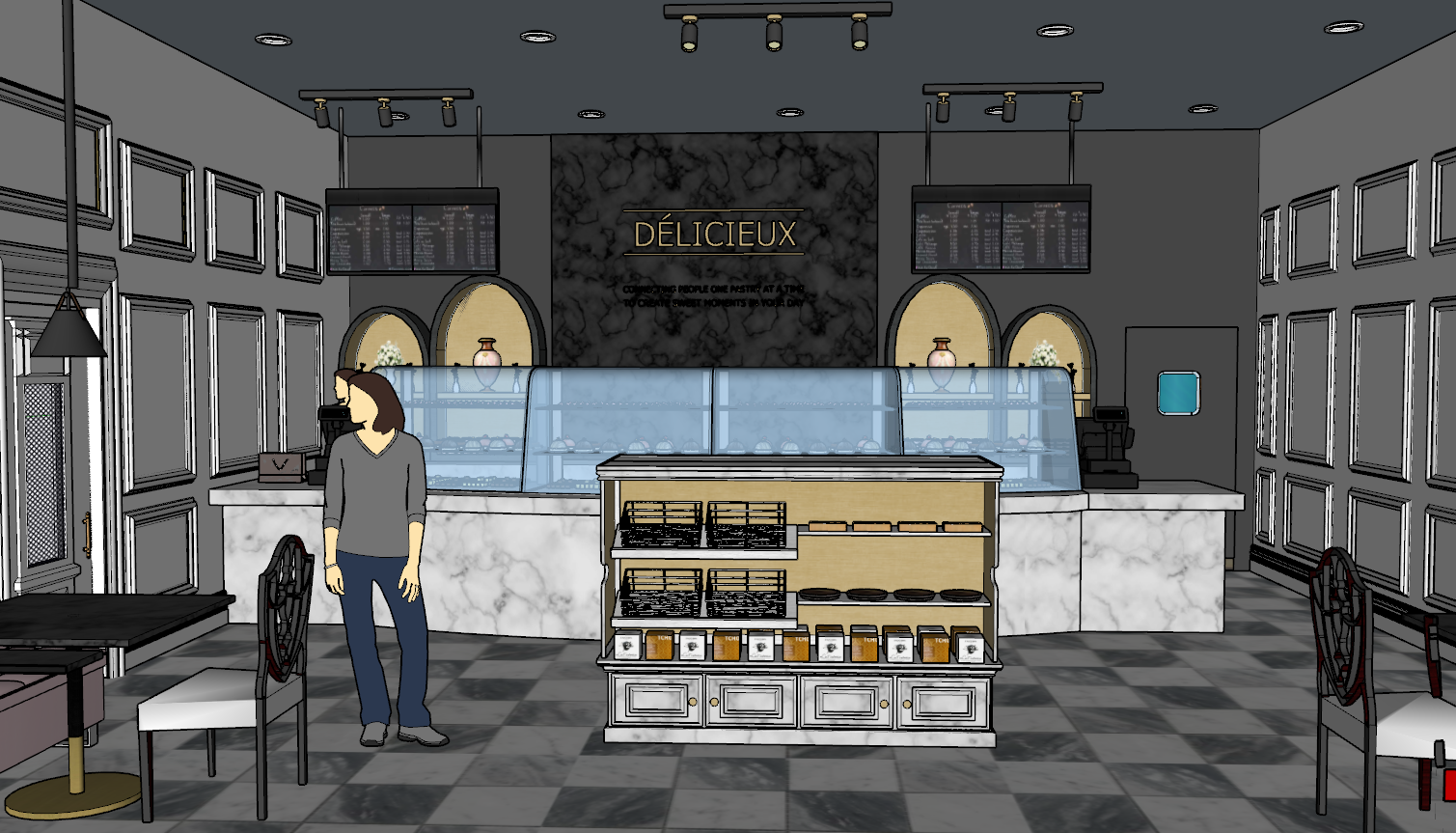 View of the main entrance with the grab & go display in front. 