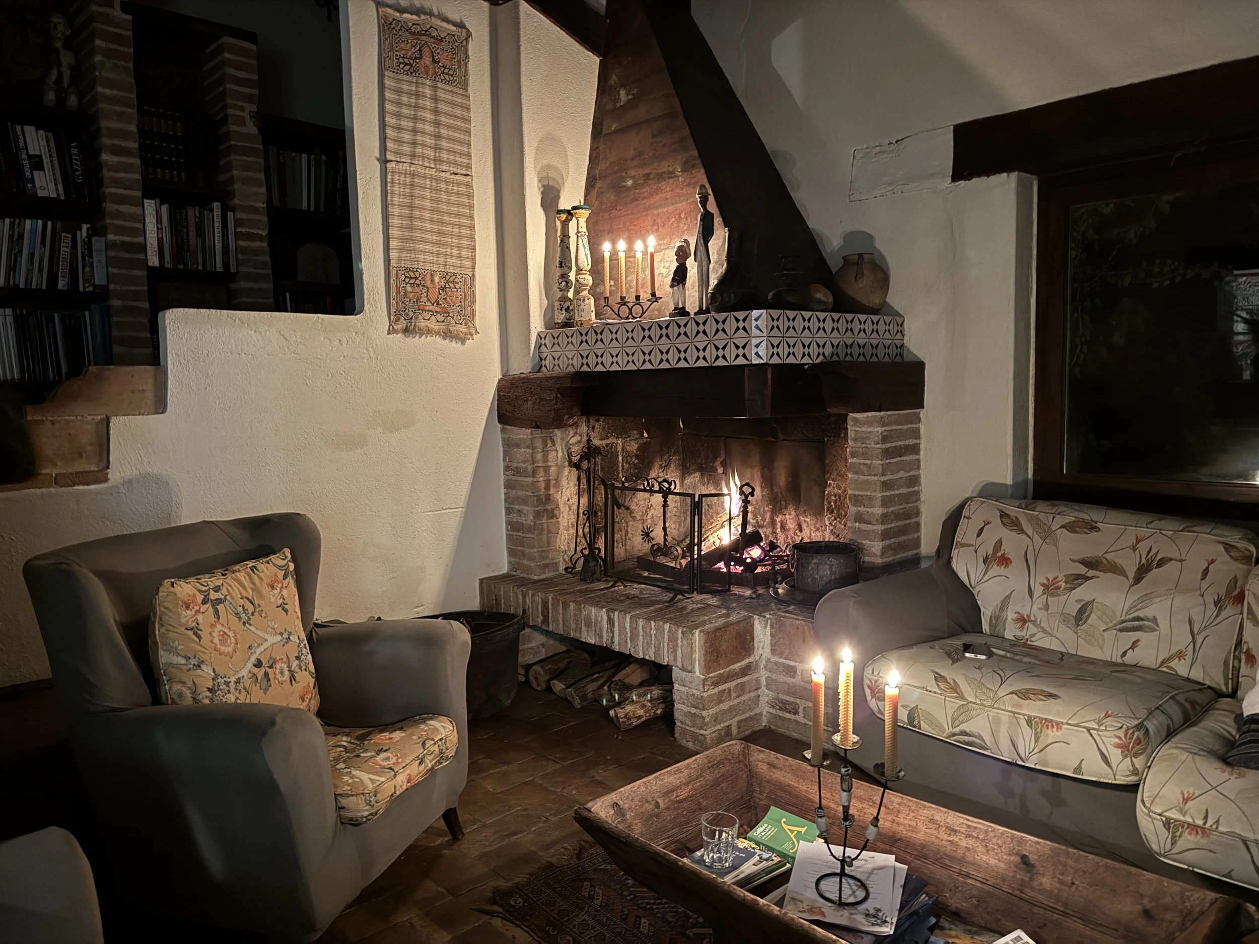 fireplace in italian tuscan villa