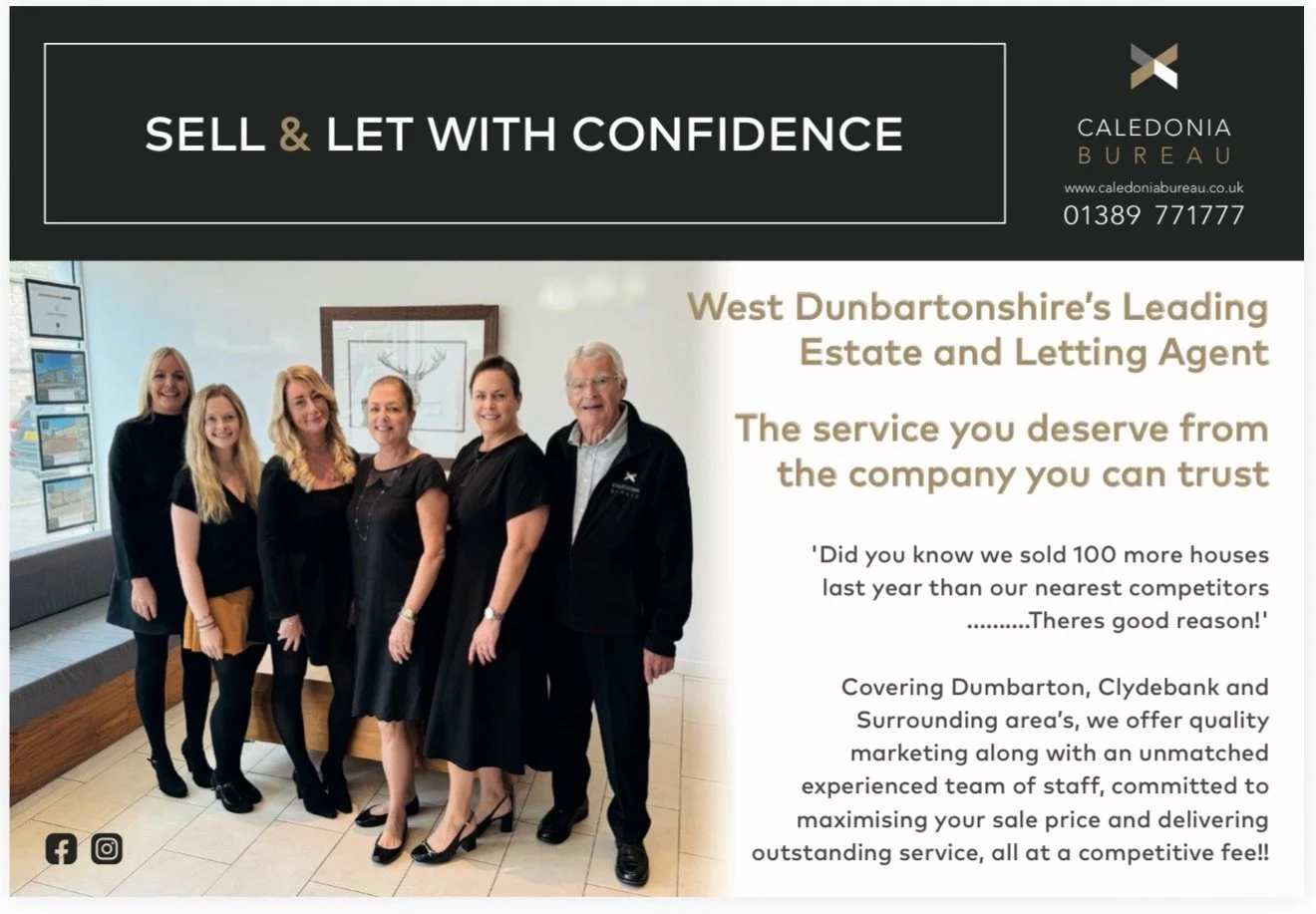 Meet your team at Caledonia Bureau. Professional and experienced delivering exceptional service and results!! Your property in safe hands. Give us a call for a free valuation.  Clydebank 0141 952 2284 Dumbarton 01389 771777