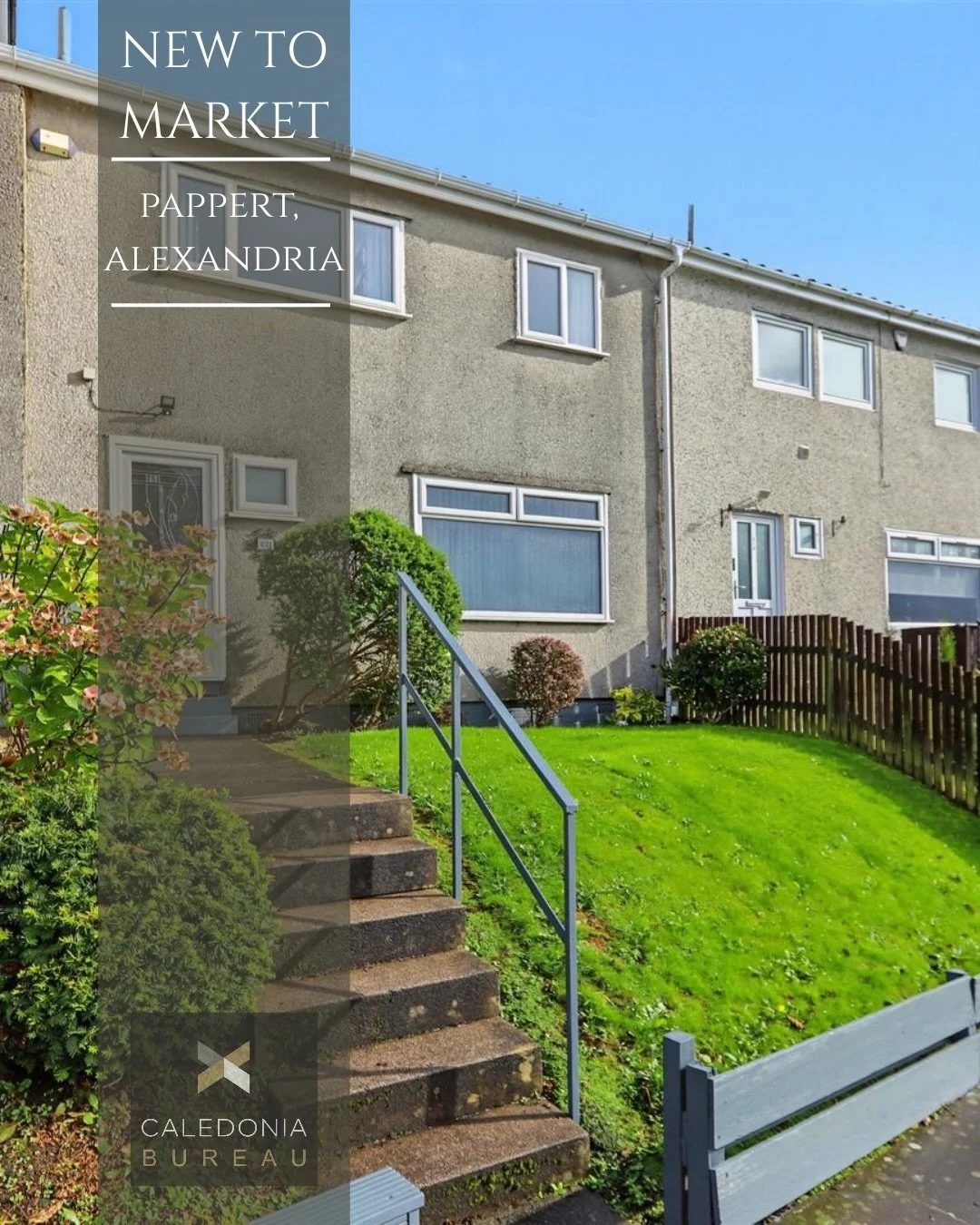 🏡 𝗡𝗲𝘄 𝗧𝗼 𝗠𝗮𝗿𝗸𝗲𝘁

📍 Pappert, Alexandria
💰Offers Over: &pound;105,000

Immaculate three-bedroom mid terraced villa with open outlooks to front over Bonhill in true walk in condition. The accommodation consists of; reception hall with stai