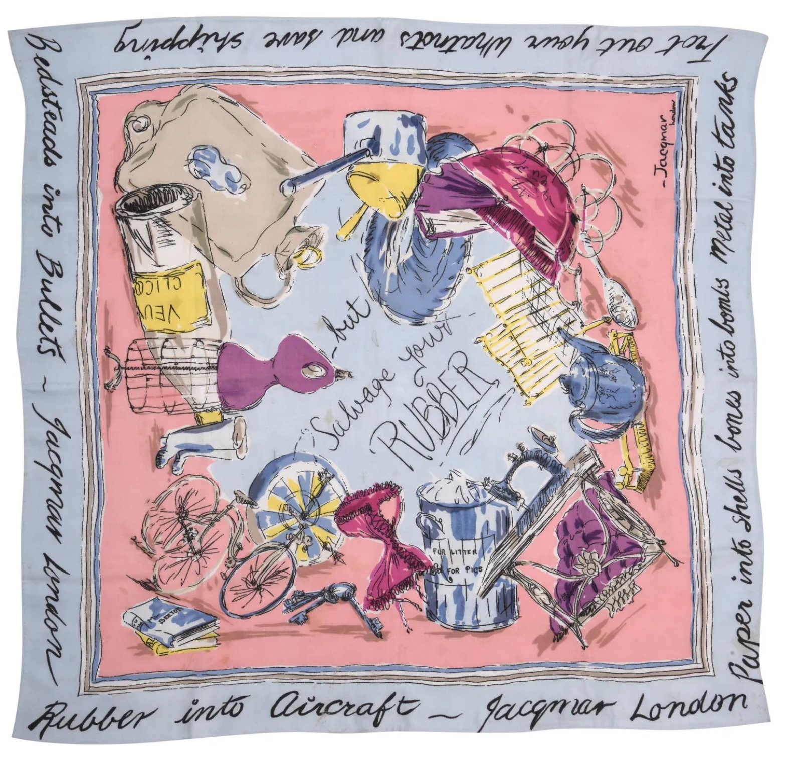WW2 Salvage Your Rubber Scarf by Jacqmar, on loan from Paul and Karen Rennie Collection. Photograph: © Jonathan Richards