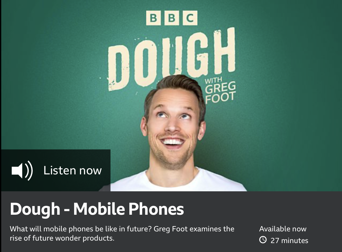 Promotional image for the BBC podcast 'Dough with Greg Foot' featuring a smiling man with short brown hair looking up, with a green background and white text.