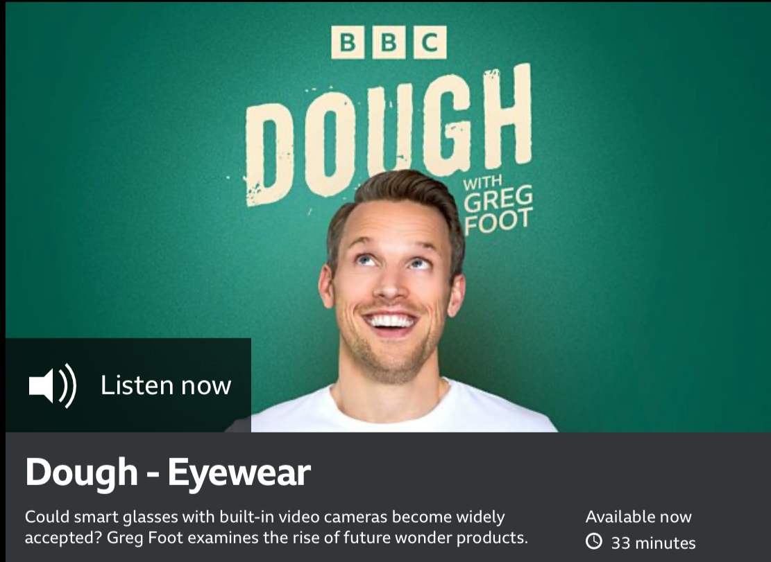 Promotional image for BBC Dough podcast featuring Greg Foot. A smiling man with short brown hair and a white shirt against a green background with the text 'BBC Dough with Greg Foot' and a 'Listen now' button.