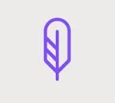 Minimalist purple feather icon on a light background