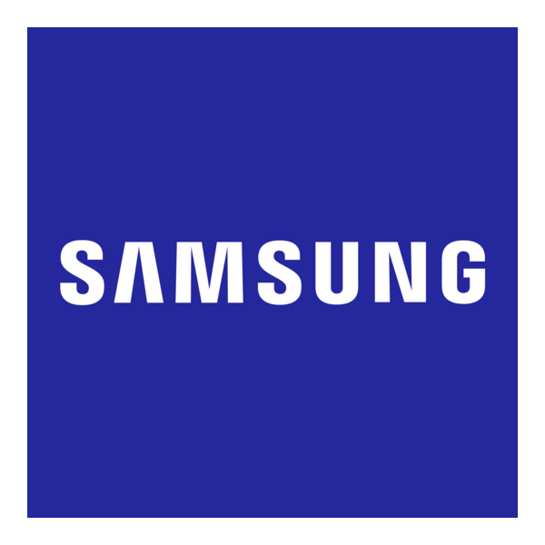 Samsung logo on a blue background.