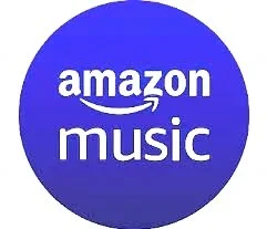 Amazon Music logo with white text on a blue circular background.
