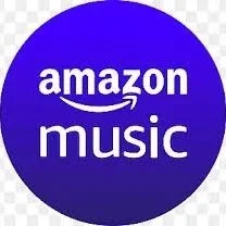 Amazon Music logo with white text on a blue circular background.