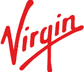 Virg in logo with red cursive text