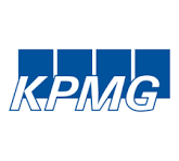 KPMG logo with bold blue squares and white text