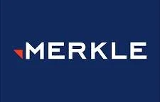 Merkle logo with white text and a small orange triangle on a dark blue background.