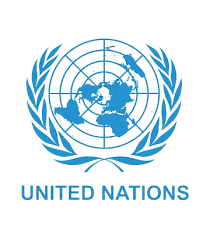 United Nations logo featuring a world map surrounded by olive branches.
