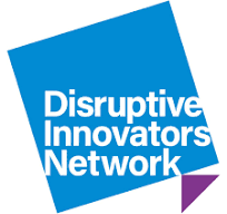 Logo of Disruptive Innovators Network with blue and purple graphic elements