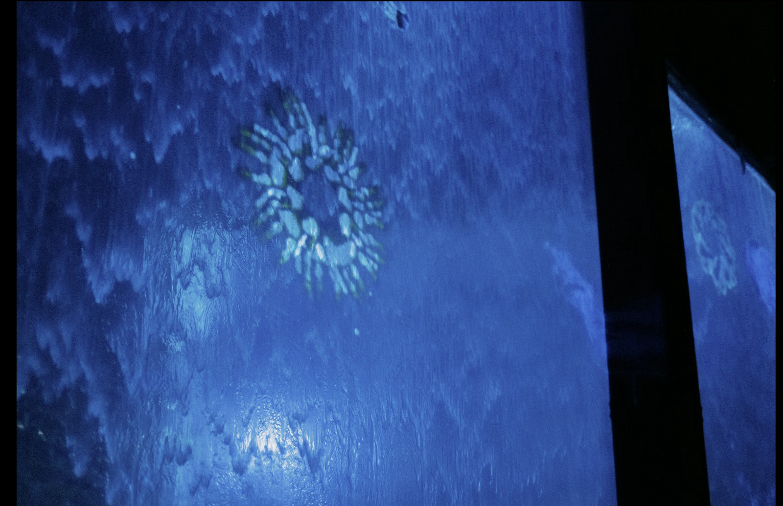 Watercolour — blue light patterns projected onto flowing water