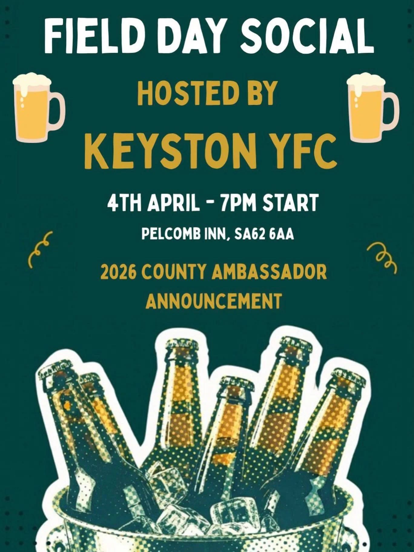 🍻 𝑭𝑰𝑬𝑳𝑫 𝑫𝑨𝒀 𝑺𝑶𝑪𝑰𝑨𝑳 - 𝑺𝑶𝑺𝑰𝑨𝑳 𝑮𝑾𝑨𝑰𝑻𝑯 𝑴𝑨𝑬𝑺 🍻 

Join us for this year&rsquo;s Field Day Social, hosted by Keyston YFC at the Pelcomb Inn, where we&rsquo;ll be announcing this year&rsquo;s Queen, Male Ambassador &amp; Deput