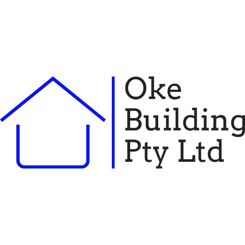 Logo of Oke Building Pty Ltd with a simple blue house outline on the left.