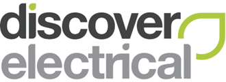 Logo of Discover Electrical with a green leaf graphic.